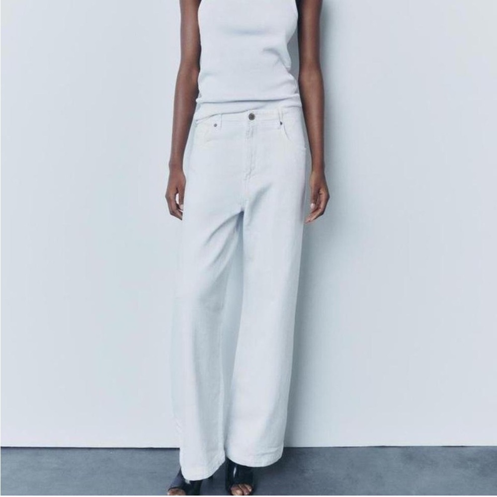 Zara Woman | baggy lower waist white cotton denim barrel wide leg jeans